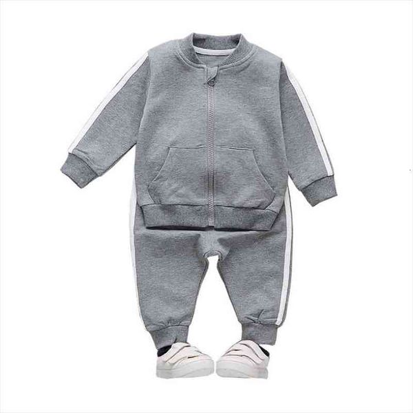 

spring autumn boys girls clothing set long sleeve zipper sweat shirt coat trousers striped sport suit 2pcs track suit 0-5y, White