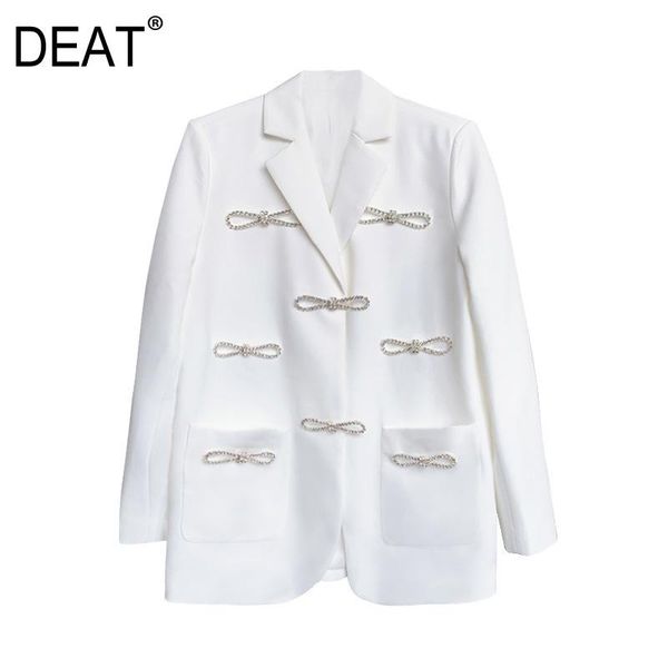 

women's suits & blazers [deat] 2021 spring autumn fashion women bow diamond single-breasted long sleeve white blazer coat 13u95, White;black