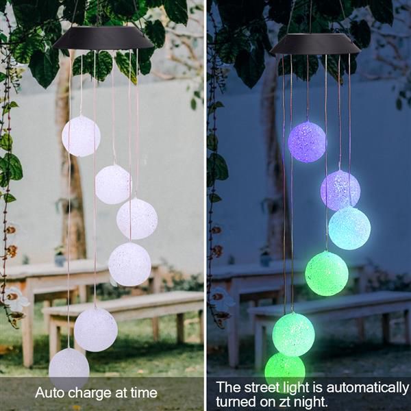 

outdoor solar smart light control wave ball wind chime style corridor decoration pendant 6 f5 lamp beads black solar panel colorful lights
