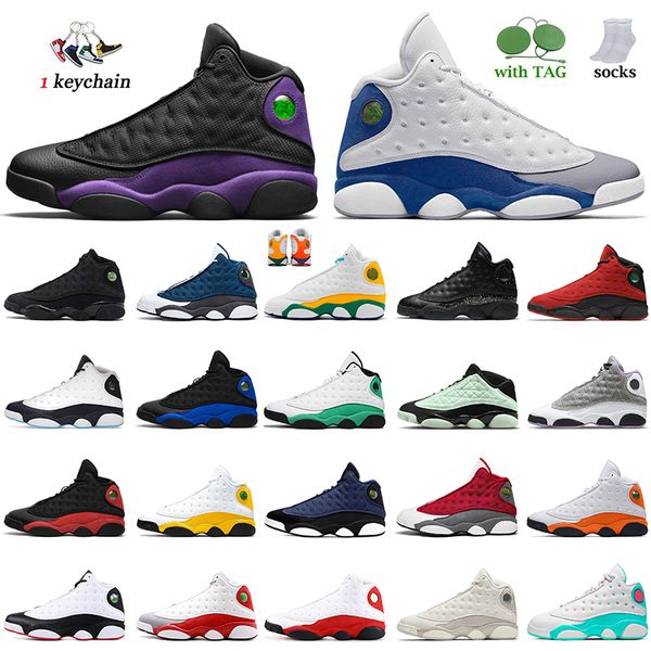 

jumpman 13 13s women mens high og basketball shoes with socks french blue brave court purple bred starfish hyper royal black cat playground, White;red