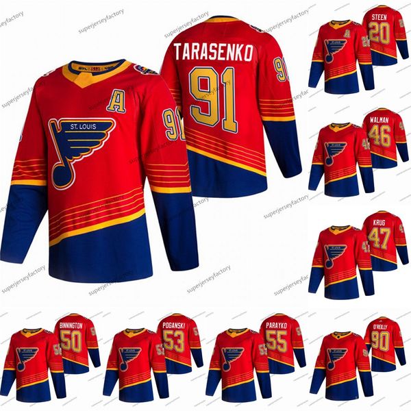 

youth st. louis blues 2021 reverse retro jersey vladimir tarasenko ryan o'reilly binnington alexander steen david perron parayko schenn, Black;red