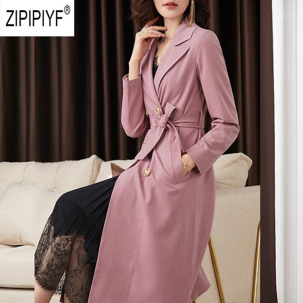 

2020 autumn winter women trench coats double-breasted long sleeve bow bandage design long coats elegant office lady z23591, Tan;black