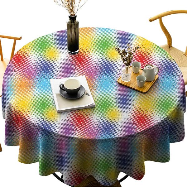 

round tablecloth for kitchen dining tablecolorful dots with halftone effect illusion of the gradient dynamic fantasy artistic