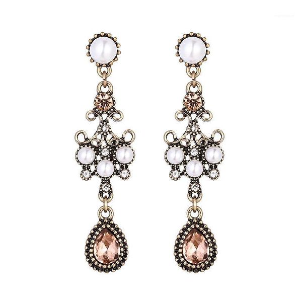

Korean color zircon earrings baroque court style micro inlaid imitation pearl earrings female retro jewelry gift1, Golden;silver