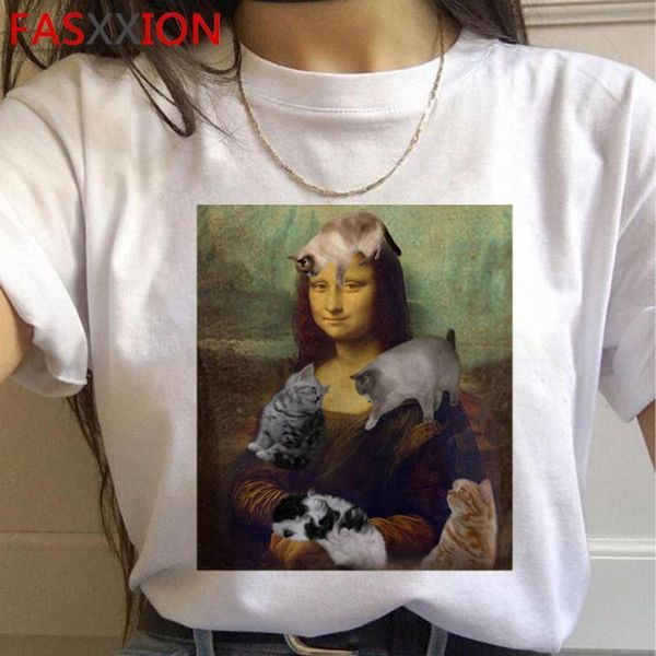 

mona lisa aesthetic funny cartoon t shirt women grunge vintage 90s t-shirt graphic fashion tshirt streetwear new tees female, White