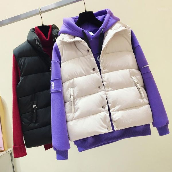 

down cotton vest woman 2019 autumn cotton waistcoat student short a vest bread loose coat1, Black;white