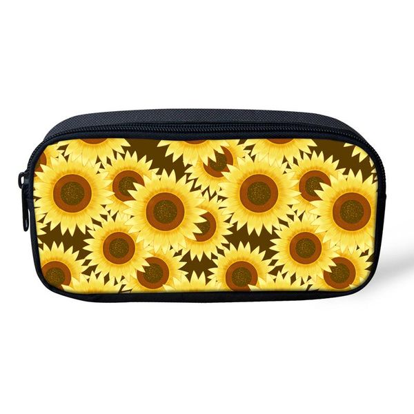 

3d sunflower print child fashion pencil case pen bag pencil box holder for student school supplies woman makeup cosmetic bag