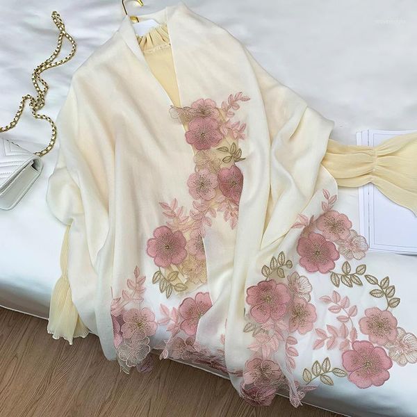 

women 100% natural wool scarves for wedding 2020 embroidery scarf wool shawls and wraps ladies winter pure scarfs1, Blue;gray