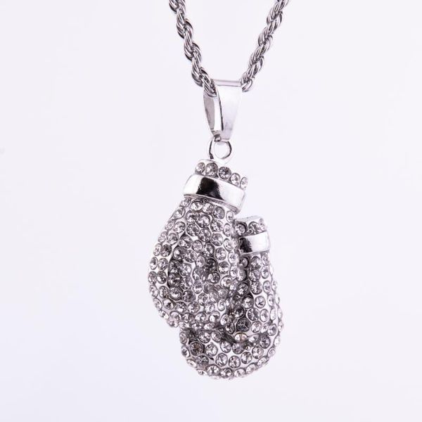 

pendant necklaces 2021 boxing glove men hip hop rapper jewelry bling gloves full iced out hiphop necklace fashion, Silver