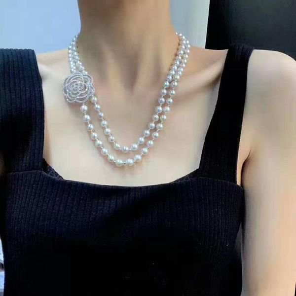 

sell 8-9mm 110cm white natural freshwater pearl necklace long sweater chain fashion jewelry 201104, Silver
