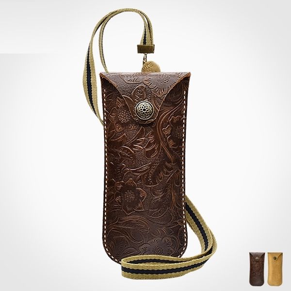 

cubojue genuine leather spectacle case (53g) men women brand handmade with strap box for glasses frames/small sunglasses button t200505