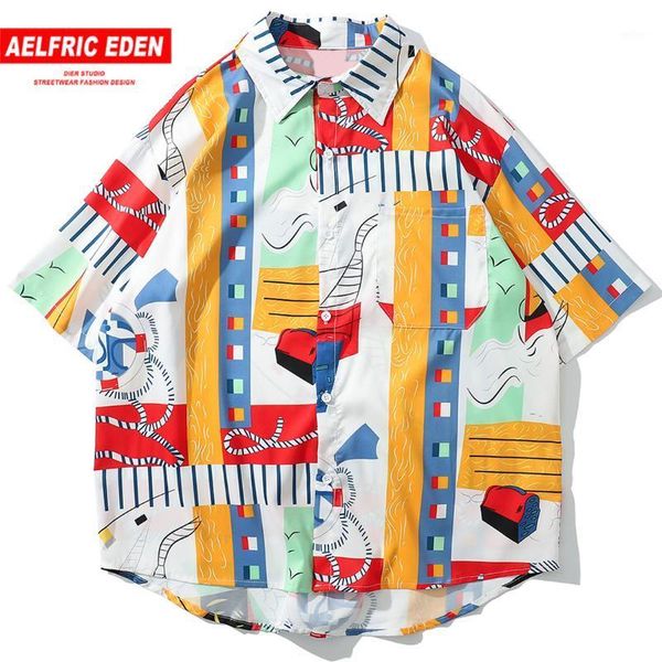 

aelfric eden color printing hawaii beach shirts 2020 streewear men casual vacation hawaiian short sleeve fashion summer shirt1, White;black