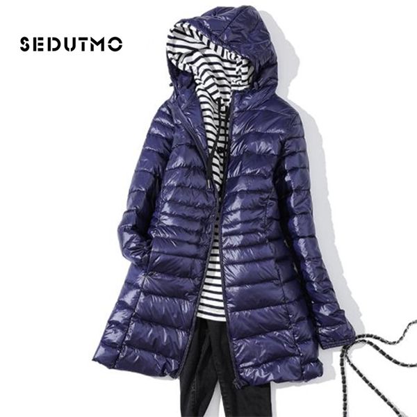 

sedutmo winter ultra light long womens down jackets plus size 7xl duck down coat puffer jacket slim hooded parkas ed621 q1217, Black