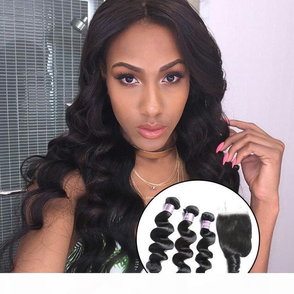 

bd loose wave human hair extensions black raw human hair bundles 3 bundles with one closure one set