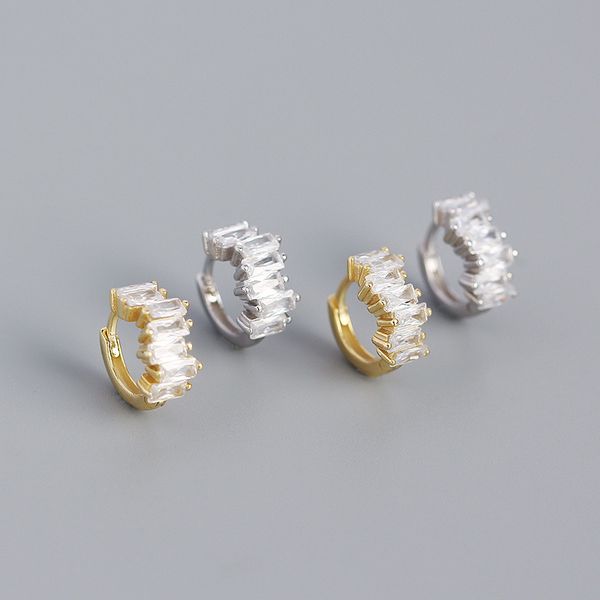

authentic 925 sterling silver square zircon stud earrings for men women irregular hoop earring oorbellen boucle d'oreille, Golden;silver