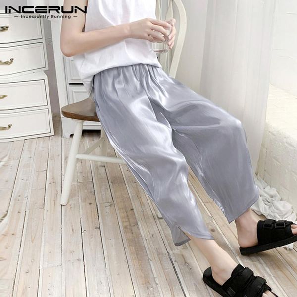 

men's pants incerun men casual loose summer joggers streetwear faux silk thin trousers breathable solid chic 2021 pantalones hombre1, Black