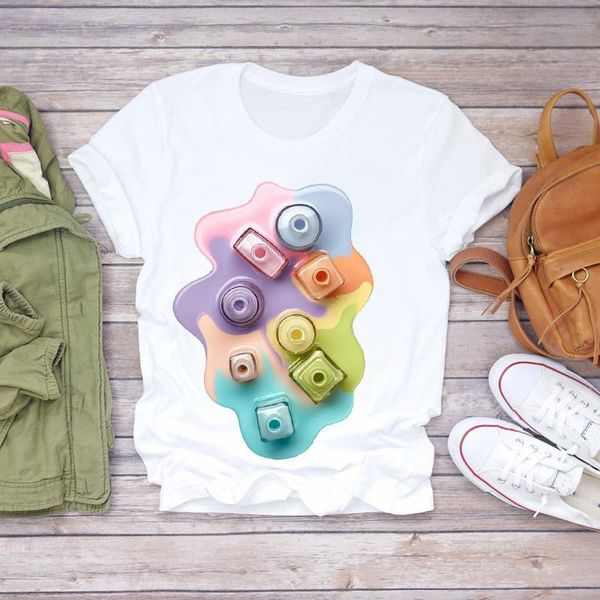 

женщины 2020 летние ногтя 3d с коротким рукавом ногтей дамы дамы леди футболки топ футболки женские женские графические женские футболка, White