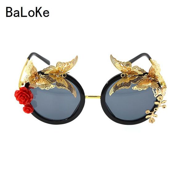 

sunglasses retro vintage metal flower baroque crystal rhinestone round women sunny beach oversize glasses, White;black