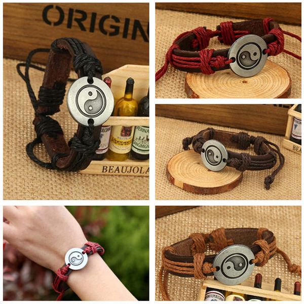 

men and women retro jewelry wholesale taiji cowhide bracelet gsfb068 mix order 20 pieces a lot charm bracelets, Black