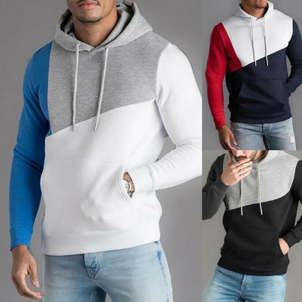 

hooded men's sweater with color matching casual stretch sports sweater hooded men's y6l7, White;black