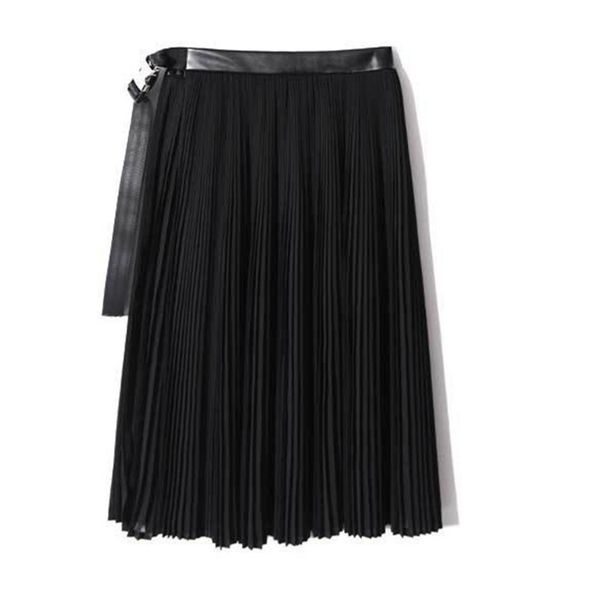 

eam] 2020 new spring high waist solid color black pleated loose split joint half-body skirt women fashion tide jd10501 q1209