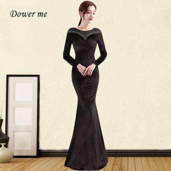 

party dresses evening long sleeve gdx305 elegant o-neck black special occasion dress mermaid velvet shining crystal formal gowns1, White;black