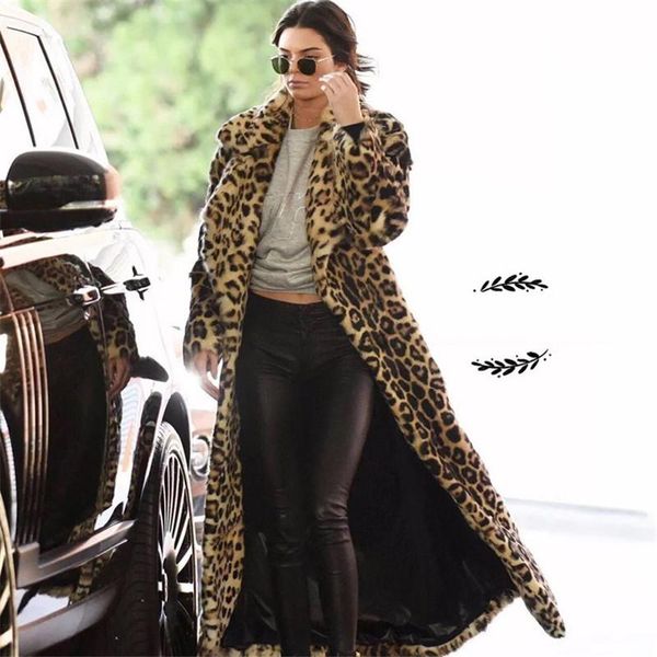 

women's fur & faux sreetwear fashion korean x-long leopard print women coat parka warm winter jacket stand collar oversized plush 5xl, Black