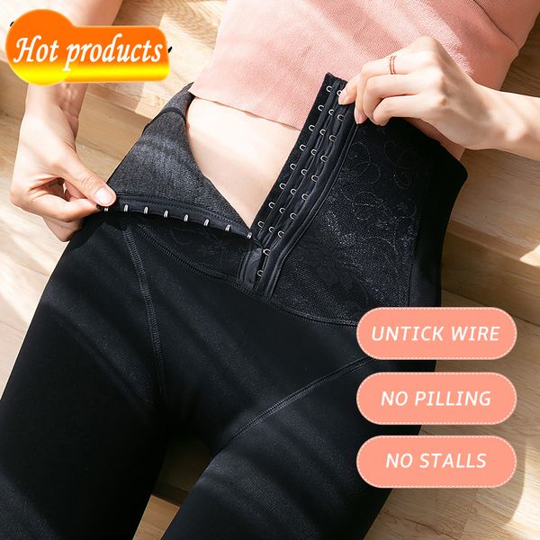 

leggings inverno quente para mulheres super alta cintura trs breasted l de veludo grosso feminino meninas ix88, Black
