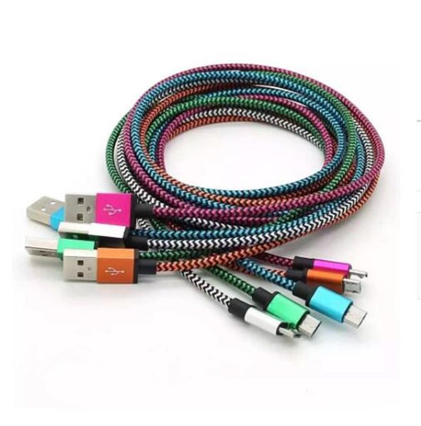 Tipo C USB 3.1 per S20 Note20 Fabric Nylon Braid Micro Cavo USB Cavo Caricatore del connettore Metal Connector per il cellulare Android Telefoni Accessori