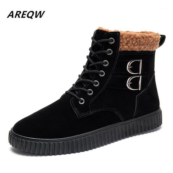 

2020 autumn and winter high to help solid color with anti-slip flat men's boots fashion round head warm and comfortable1, Black