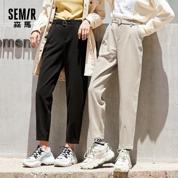 

semir pants women 2020 new loose straight-leg casual pants imitation woolen grandma autumn and winter thin carrot trousers, Black;white