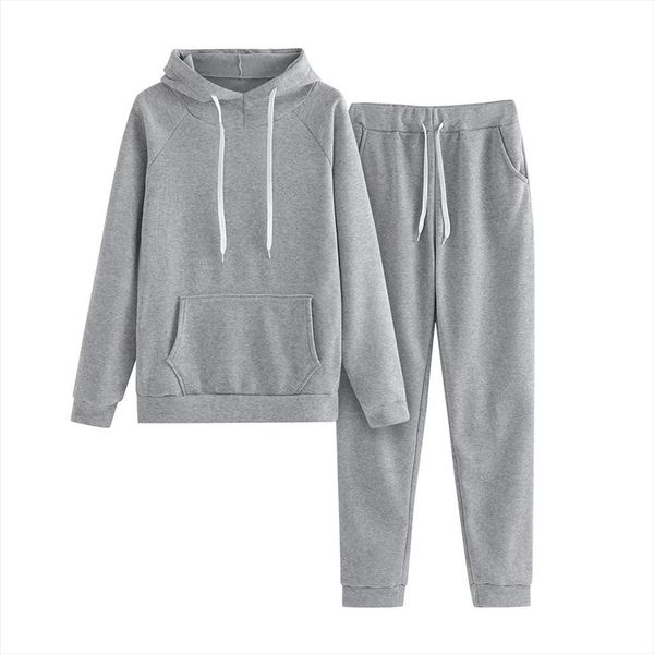 

autumn running tracksuit sportwear women solid long sleeved hooded zipper sweatshirt jacket pant sport suit 2 piece set, Black