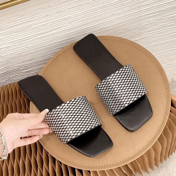 

summer slippers women glitter square toe flats shoes woman casual open toe ladies slides fashion outdoor beach slippers 20211, Black