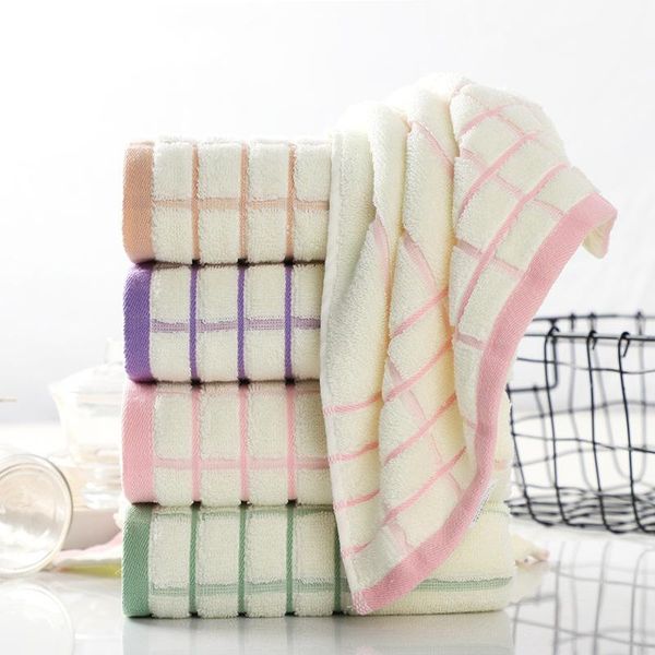 

t038a cotton soft microfiber absorbent purple green blush pink ivory plaid home towels quick dry face towel