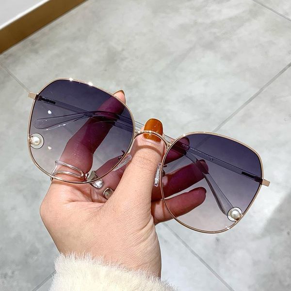 

fashion new big frame square sunglasses women 2021 men oversize metal sun glasses pearl decoration eyewear shades, White;black