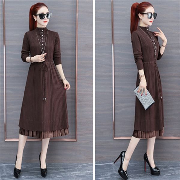 

2021 new winter dress of apricot women knitted nightgown new autumn korean fashion thin coffee women's bottom, Black;gray