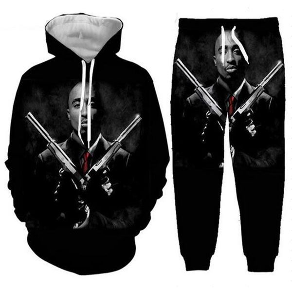 

2021 new men/womens tupac 2pac 3d print fashion tracksuits crewneck hip hop sweatshirt and pants + hoodies s02, Gray