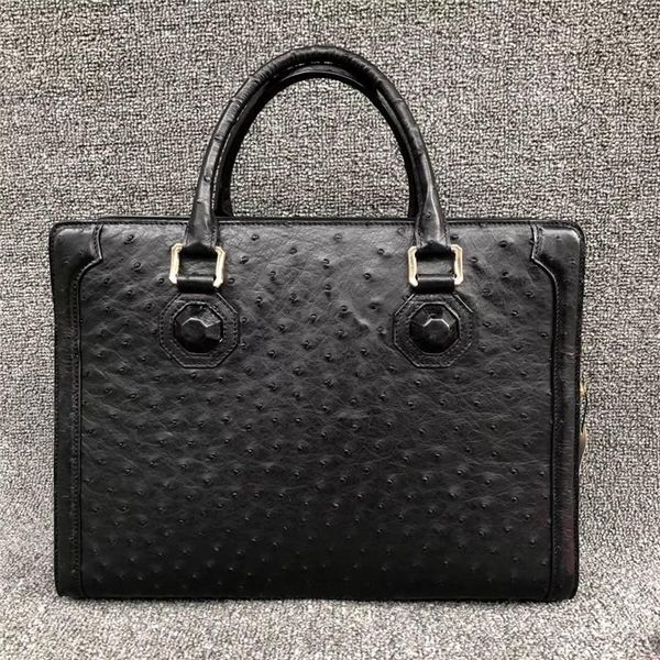 

briefcases authentic exotic ostrich skin passcode closure businessmen lapbriefcase genuine leather male large work handbag shoulder bag1