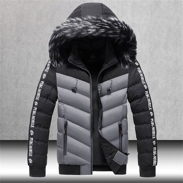 

winter jacket men fur collar hooded thick warm cotton outwear man patchwork parka and coats windbreaker parkas male m-5xl 201218, Black