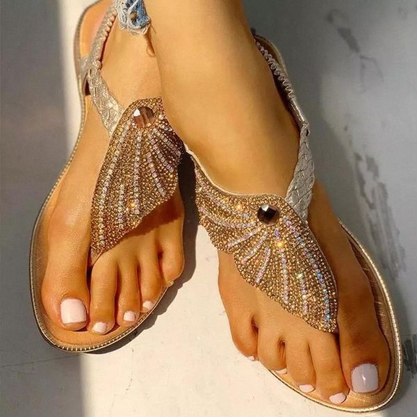 

sandals women summer shoes 2020 butterfly crystal comfortable beach sandal female solid color clip toe flats sandals plus size #cf6v, Black