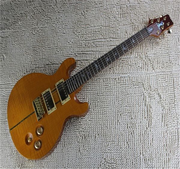 2021 Yeni Varış + Fabrika 24 Fretlu Elektro Gitar, Alev Akçaağaç Sarı Renk Özel Gitar