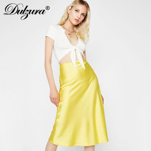 

dulzura satin silk midi skirt high waist solid streetwear 2019 autumn winter clothes casual vacation holiday beach1, Black