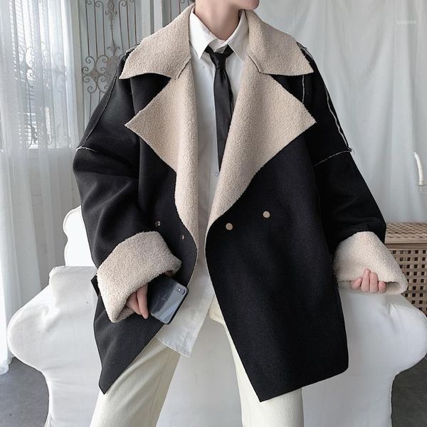 

winter quality jacket men thick warm parka windproof youth streetwear hip hop clothes cotton fur lamb wool fleece coat korean1, Black