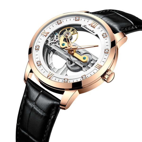 

tourbillon new watch men's automatic hollow mechanical watch transparent belt sports trend men's watch, Slivery;brown