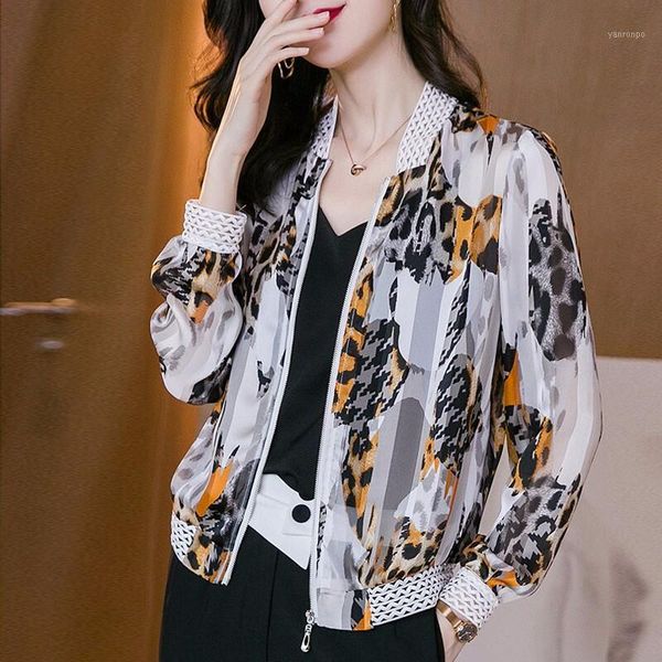

new 2020 summer lace women leopard basic jackets thin long sleeve female bomber zipper jacket elegant sunscreen outwear clothing1, Black;brown