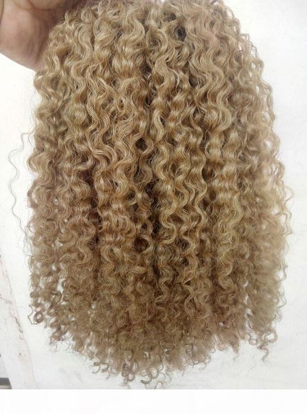 

brazilian human virgin remy clip ins hair extensions kinky curls hair weft medum brown dark blonde color, Black;brown