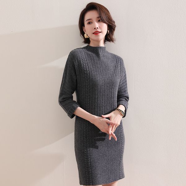 

senior grade 100% cashmere goat dressed in women's mesh 3/4 soft oneck jumpers new winter fashion dress lady clothes qpw1, Black;gray