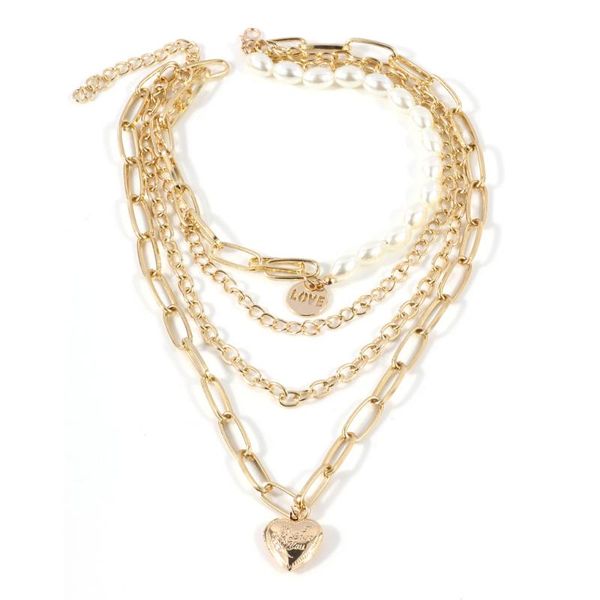 

pearl peach fashion necklace popular copper multi-layer chain, Silver