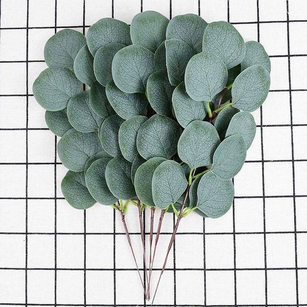 

decorative flowers & wreaths 5pcs wedding green eucalyptus leaves branch fake plant for bride bouquet kids birthday party home garden decor