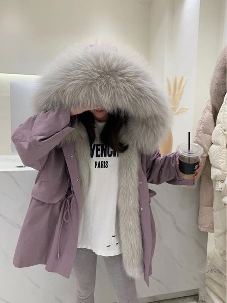 

quality long fur school overcomes raccoon dog fur collar rex whole skin inner liner coat in autumn and winter 2020, Black